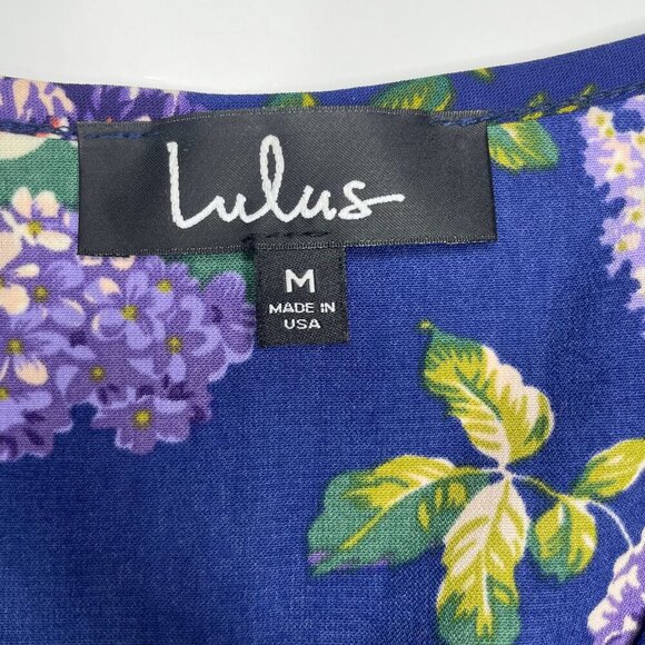 Lulus Blue Floral Long Sleeve Wrap Mini Dress Size M Made in USA - Picture 11 of 13